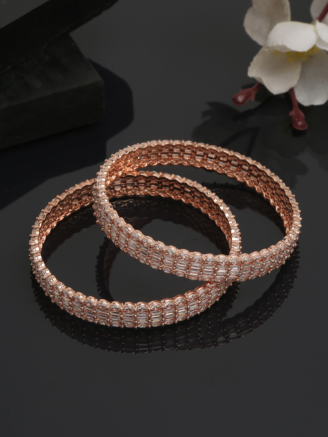 YouBella Jewellery Stylish Rose Gold Plated American Diamond Studded Bangles for Girls and Women